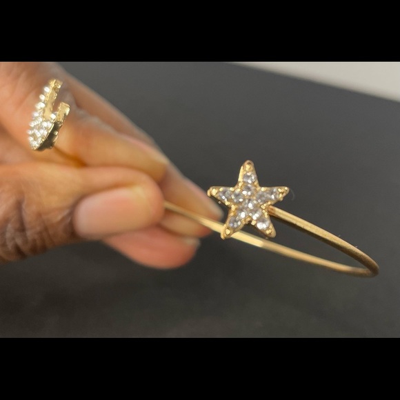 Dainty Star & Moon Gold Toned Cuff  Bracelet w/Rhinestones - Picture 5 of 10
